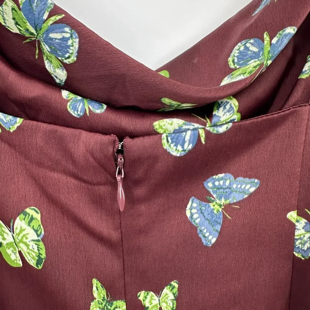 Urban Outfitters Y2K Mini Satin Slip Dress Size M Brown Butterflies Whimsical - Picture 8 of 10